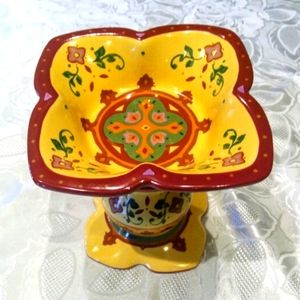 Party lite 2 piece bohemian style bowl and pedestal candle Holder